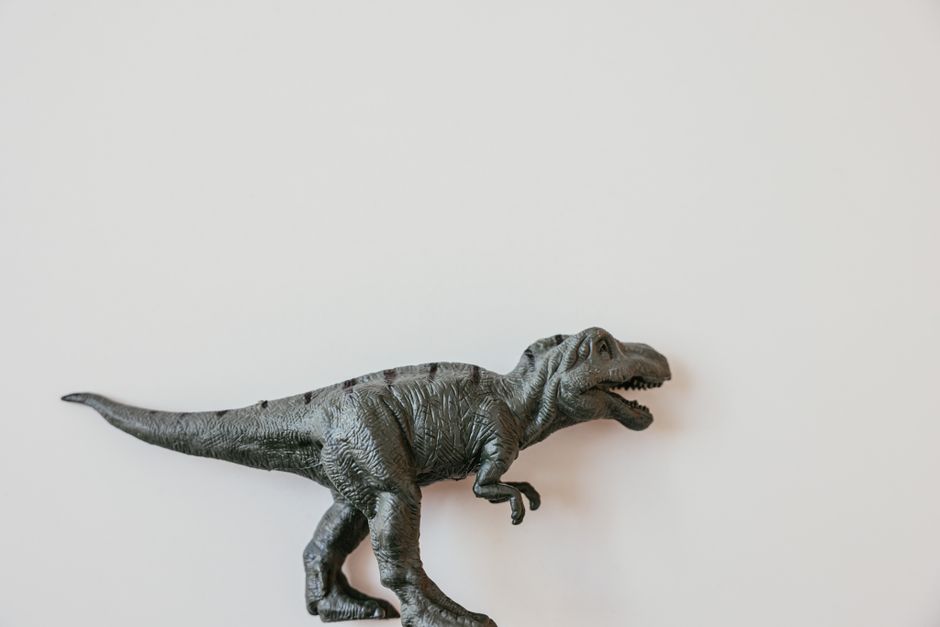 Creatieve kinderkamer met kleurrijke dinosaurus mobiles.